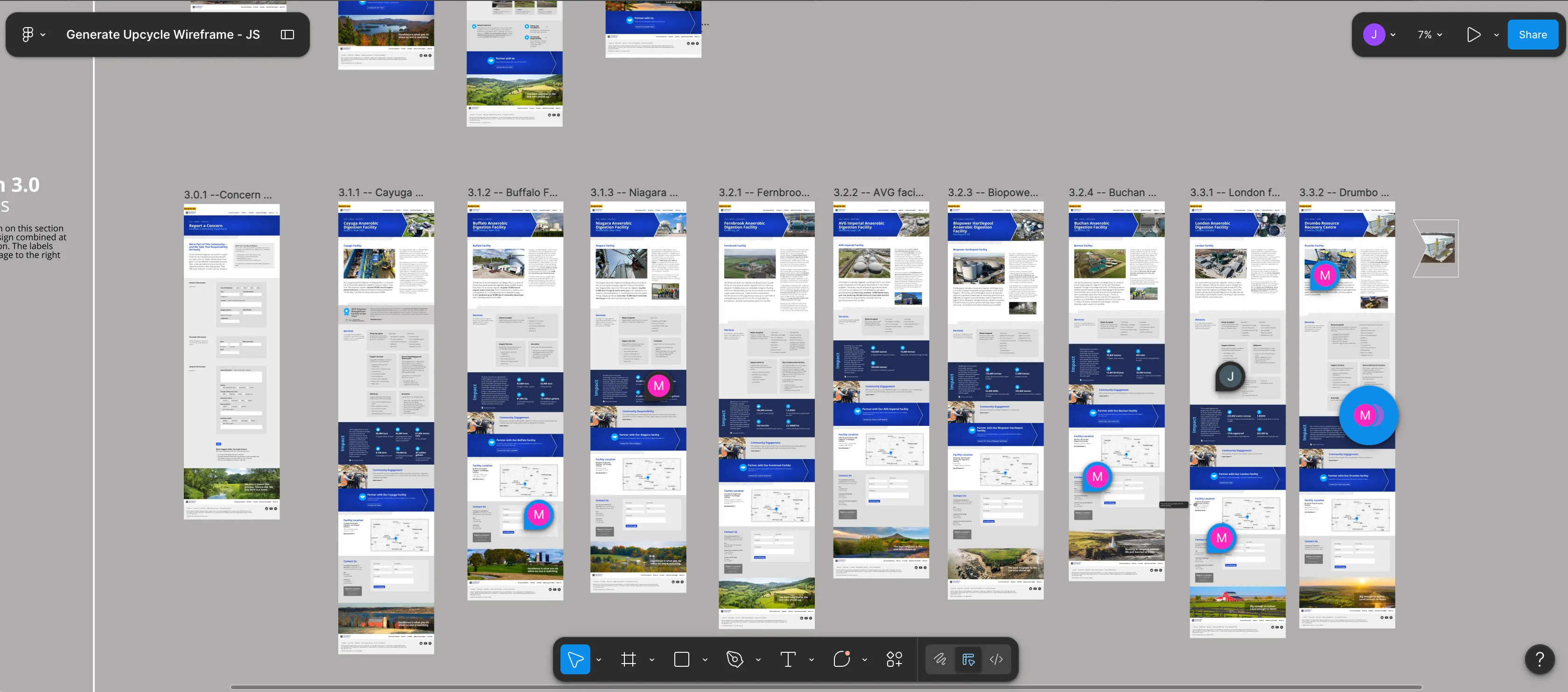 Generate Upcycle website wireframes for key pages laid out in Figma